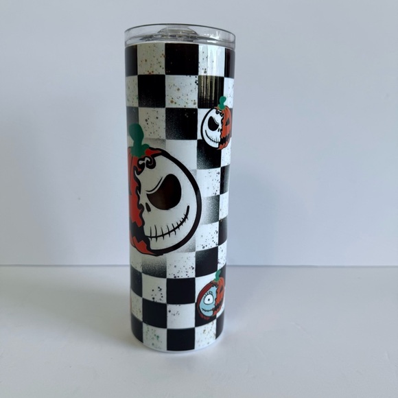 Halloween Jack & Sally Checkered 20oz Skinny Tumbler - Picture 3 of 4